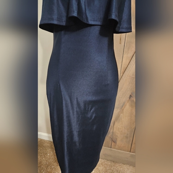 RARE LONDON Lurex Sheen Bodycon Midi Dress Sleeveless In Navy. Size 4 - Picture 6 of 13